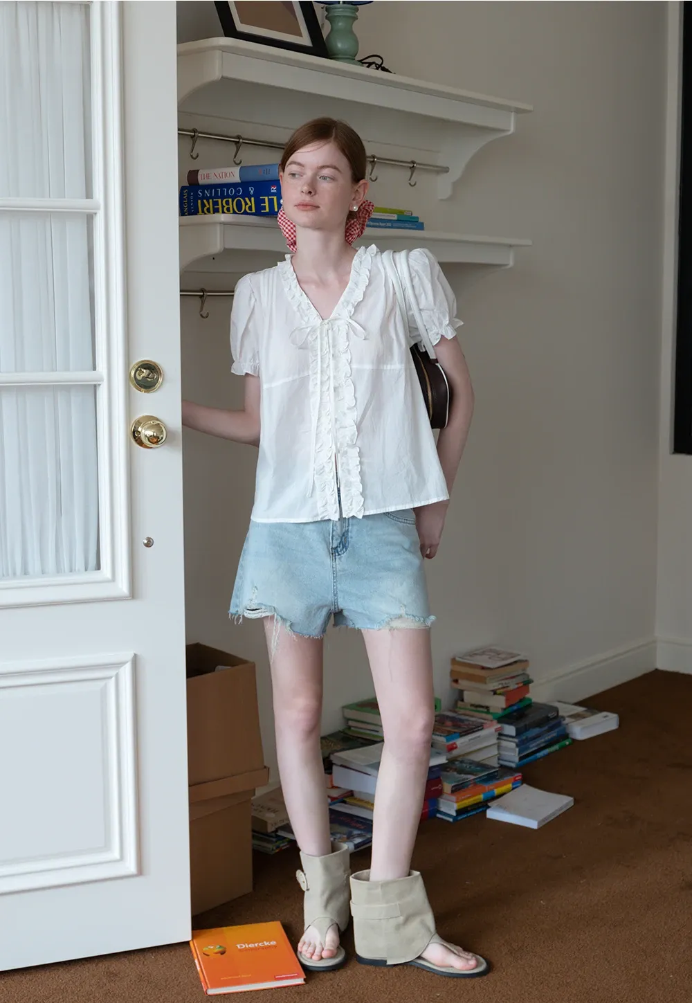 Fringed Belted Distressed Denim Shorts