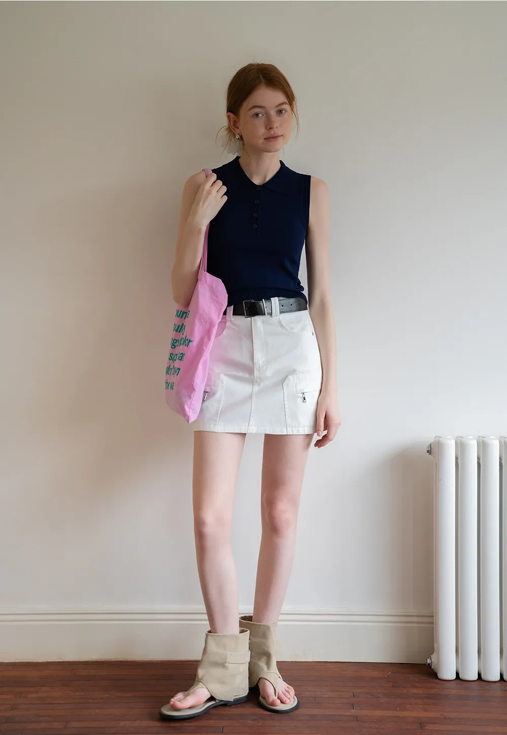 Women’s Sleeveless Collared Button-Up Knit Top