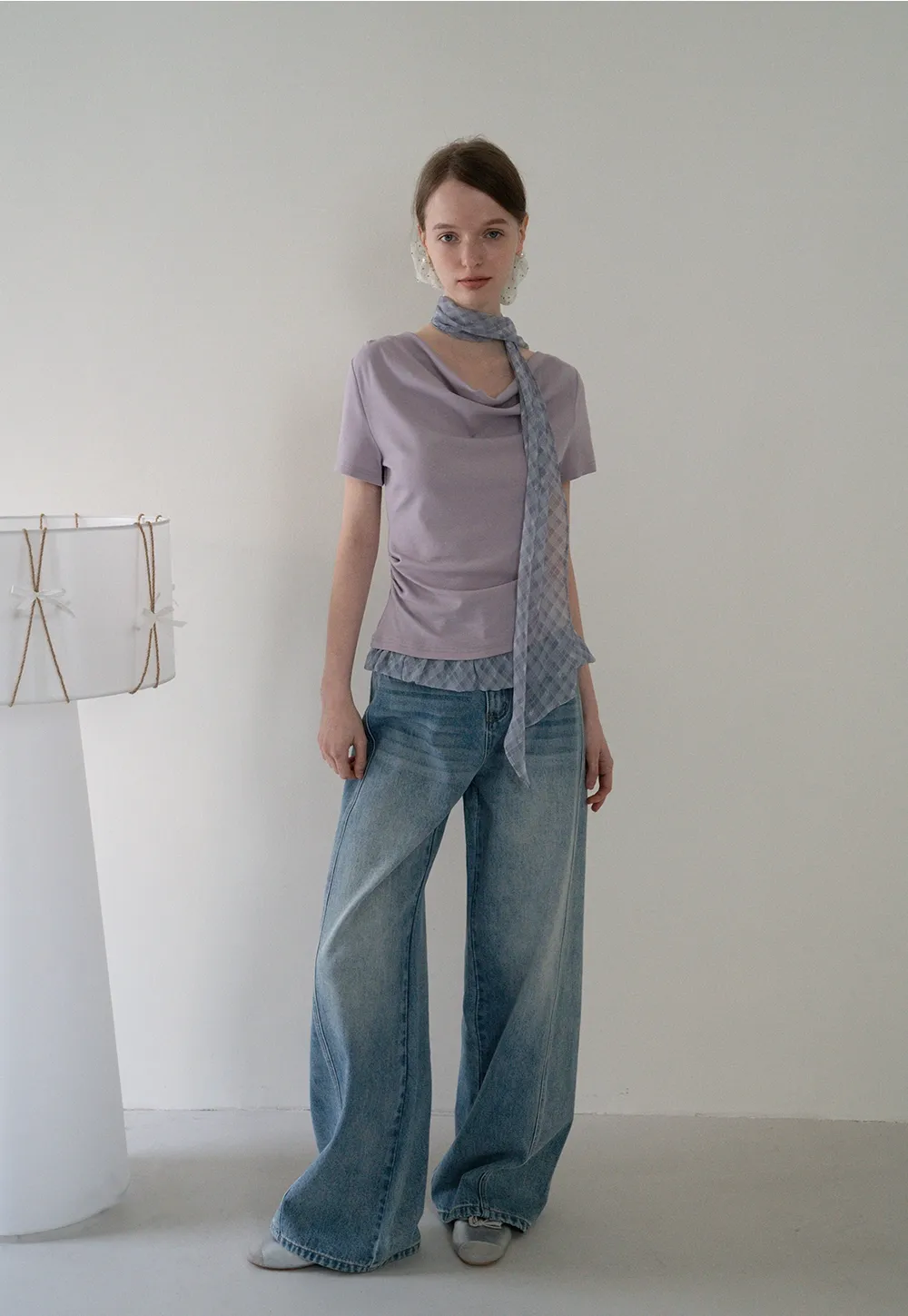 Draped Neck Top and Ruffle Hem