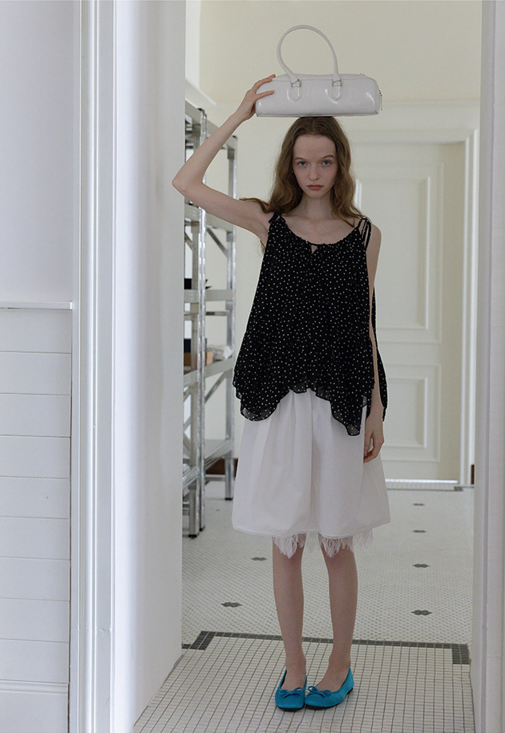 Polka Dot Ruffle Hem Cami Top