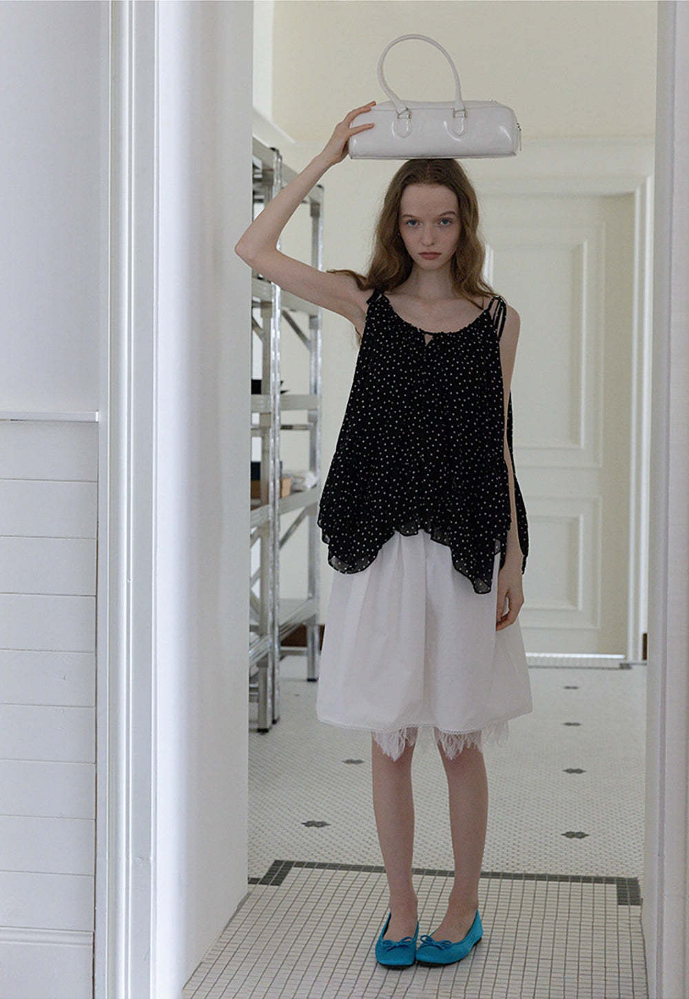 Polka Dot Ruffle Hem Cami Top