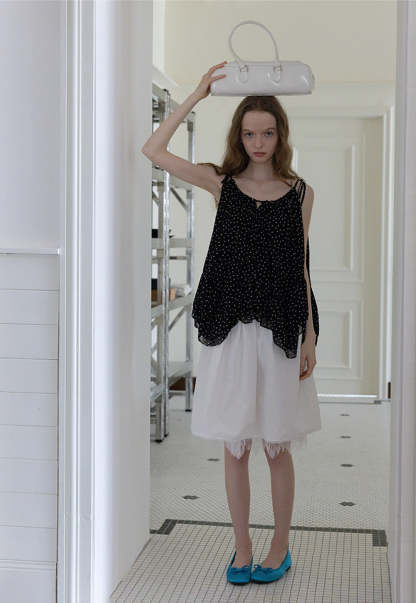 Polka Dot Ruffle Hem Cami Top