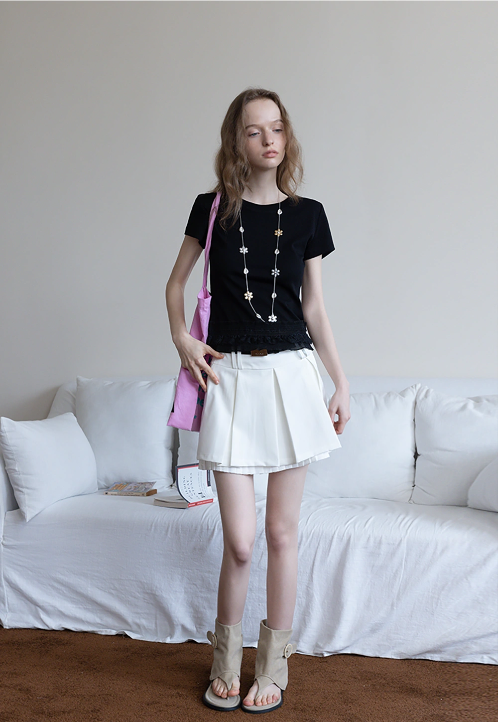 Lace Trim Fitted T-Shirt
