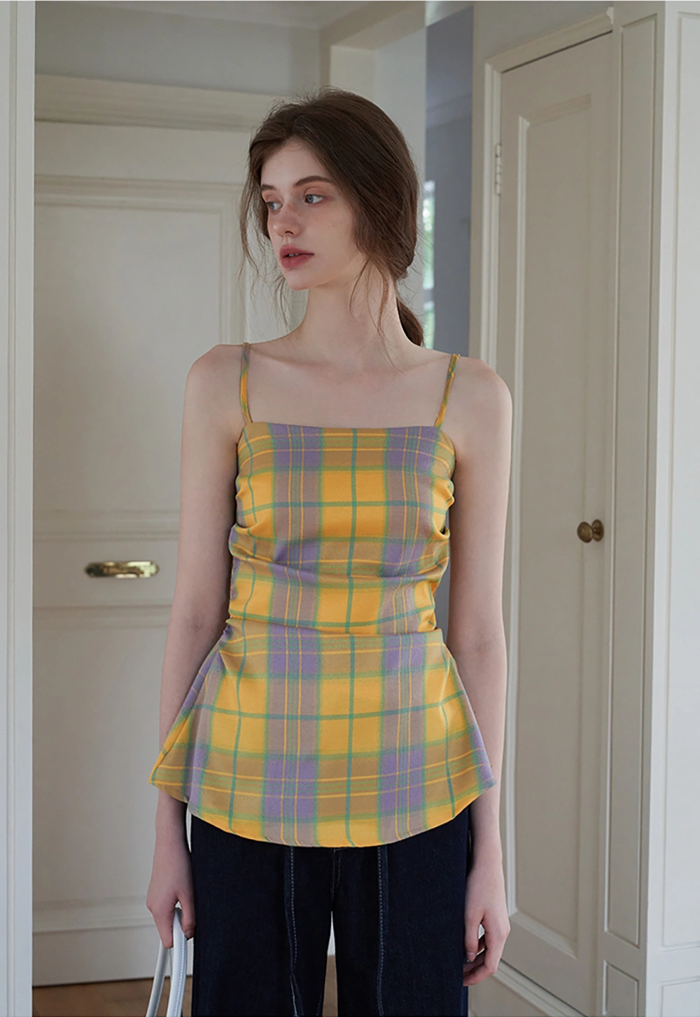 Women's Contrast Plaid Waist-Cinching Cami Top