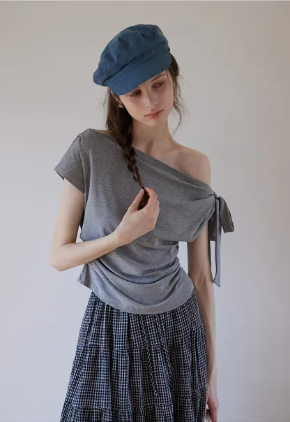 "Women’s Off Shoulder Ruched T-Shirt