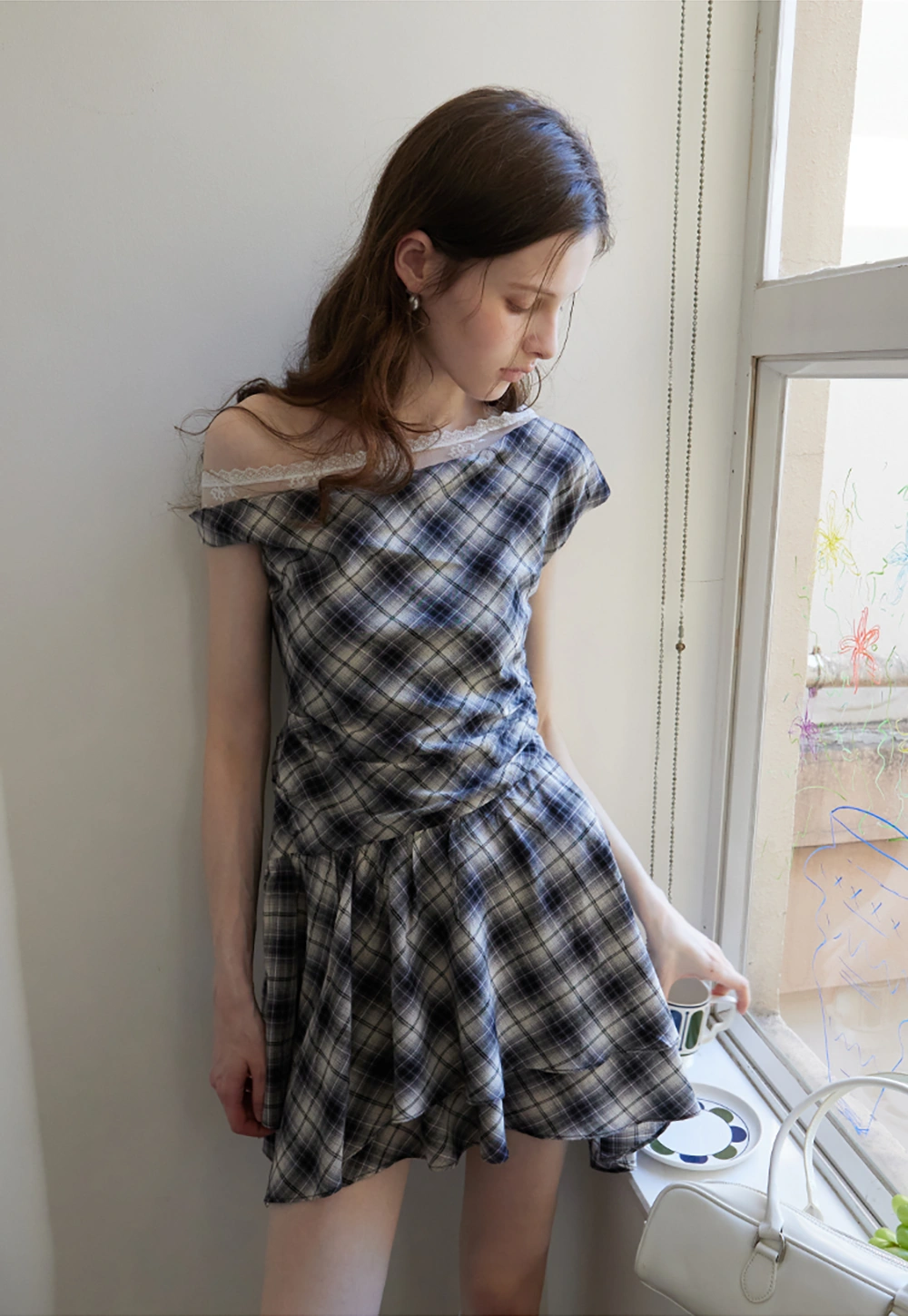 Women’s Off Shoulder Plaid Mini Dress