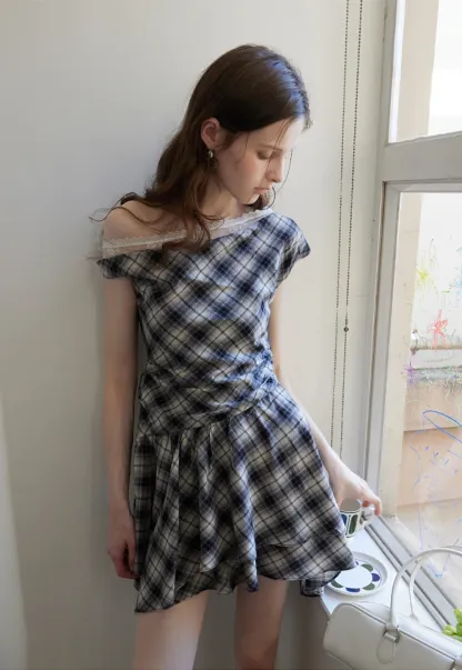 Women’s Off Shoulder Plaid Mini Dress