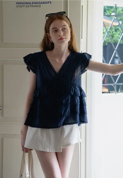 Vintage Style Layered Ruffle Top for Women