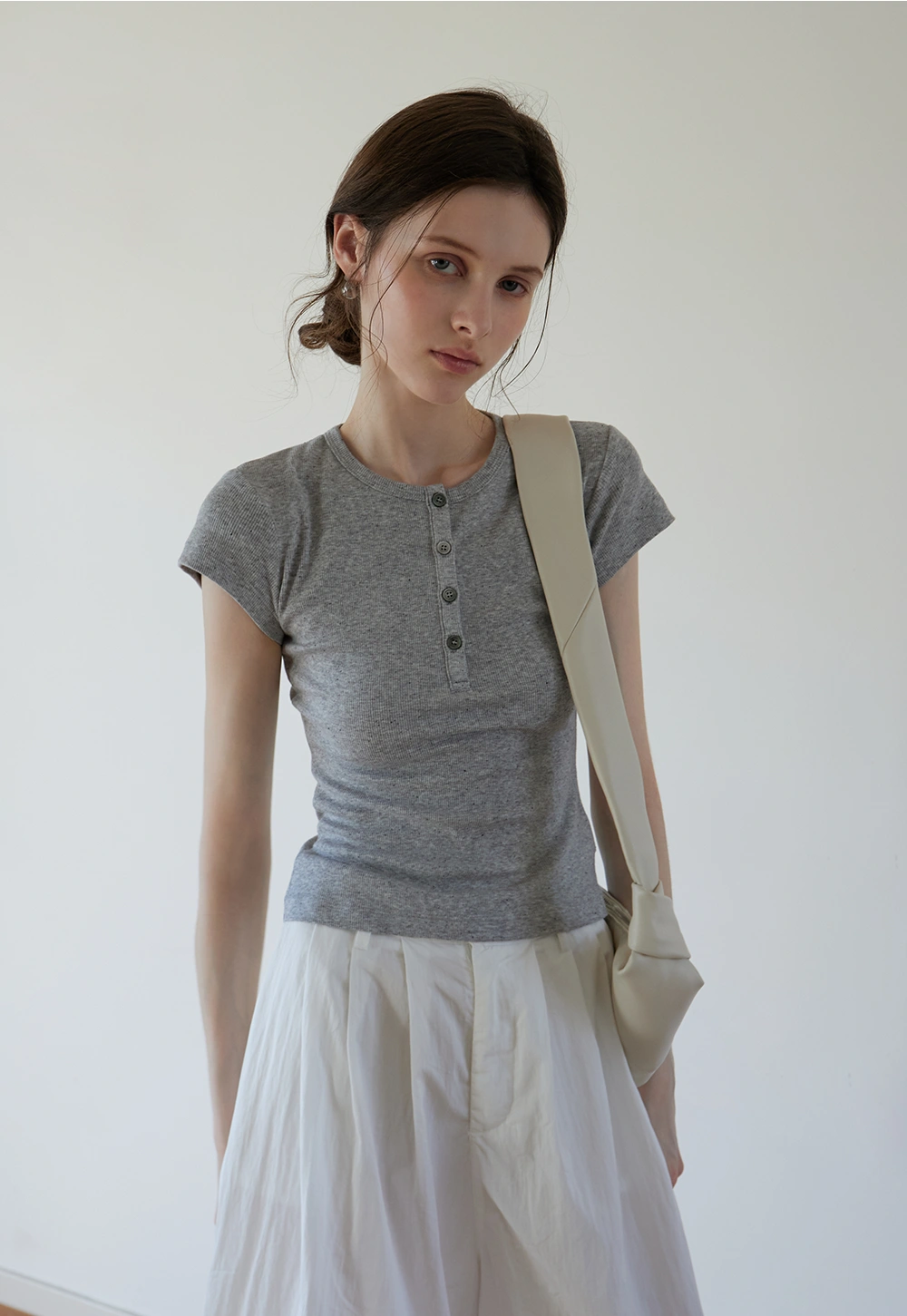 Basic Rib Knit Henley Tee for Women