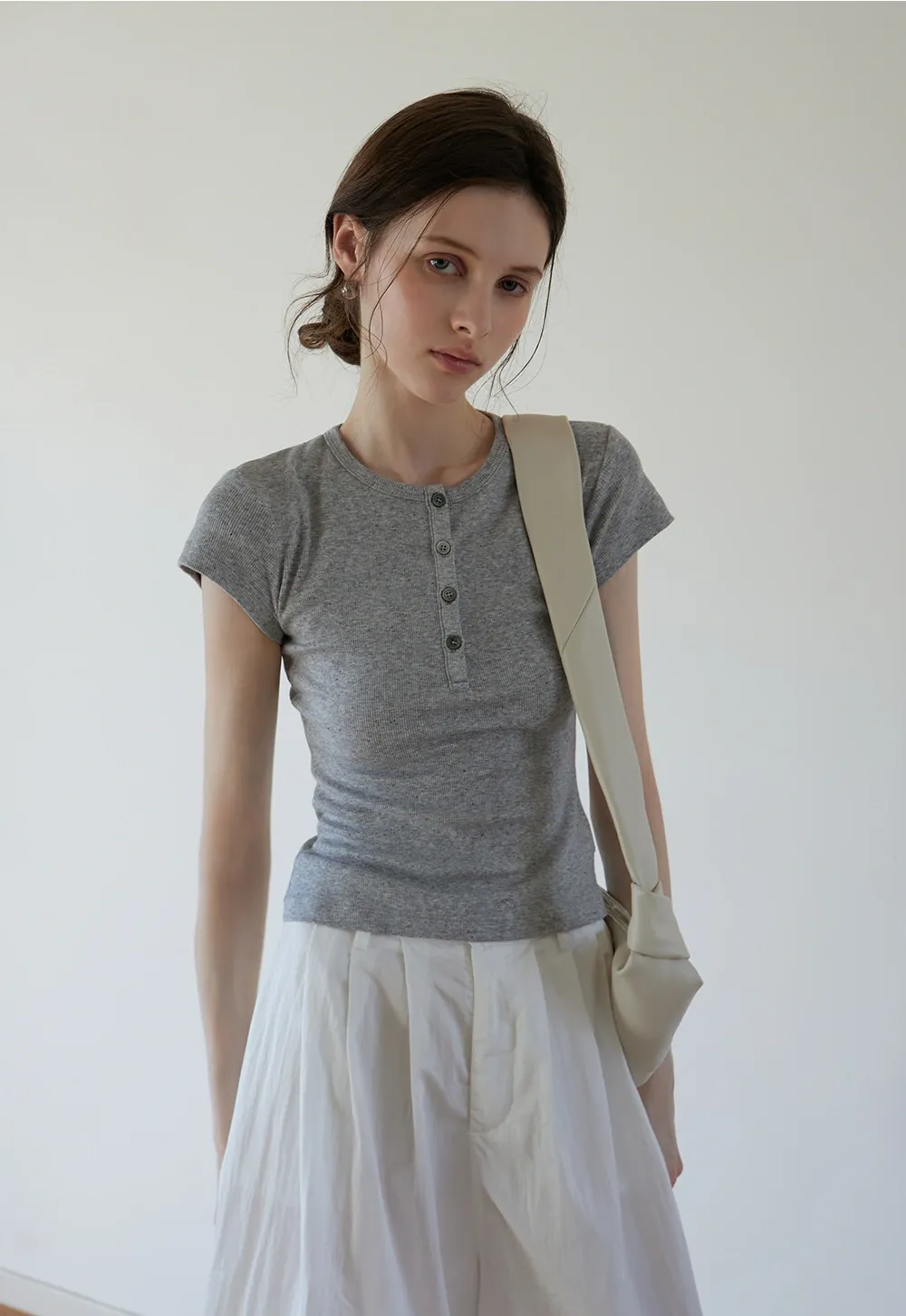 Basic Rib Knit Henley Tee for Women