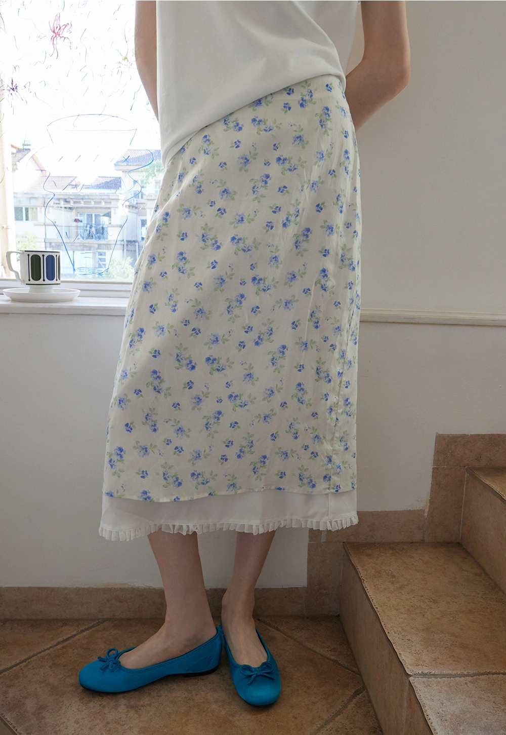 High Waist A-Line Floral Midi Skirt