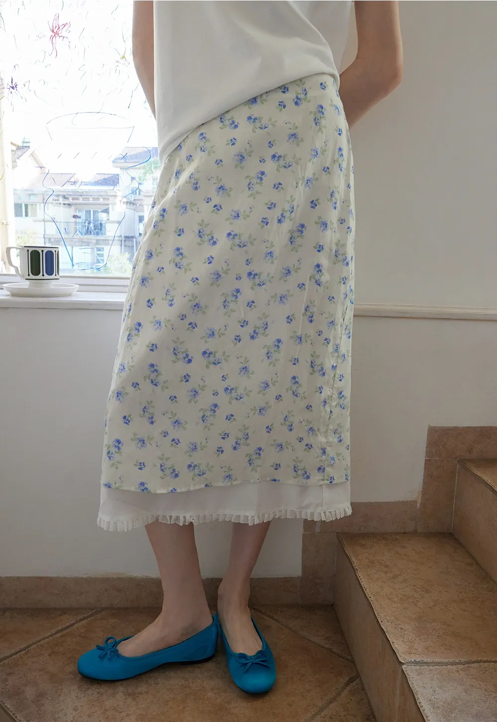 High Waist A-Line Floral Midi Skirt