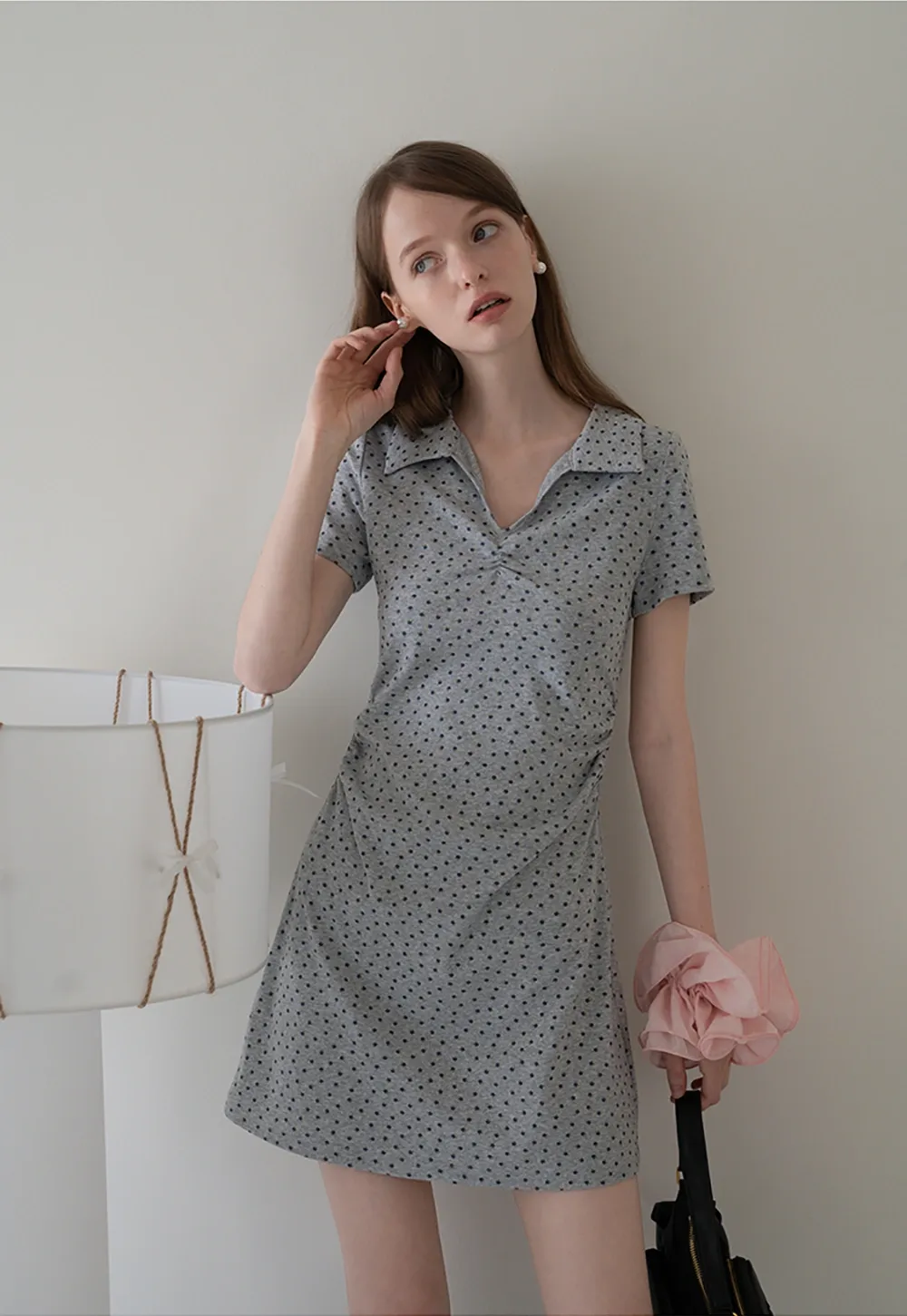 Collared Ruched Mini Dress