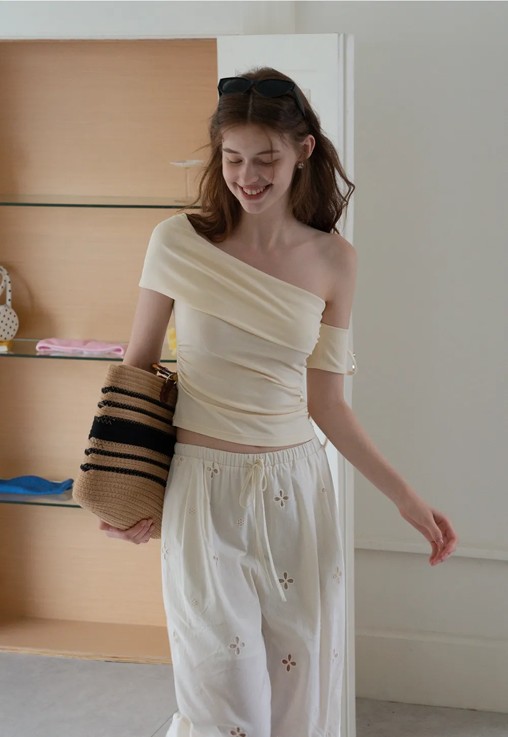Women’s One-Shoulder Ruched Crop Top