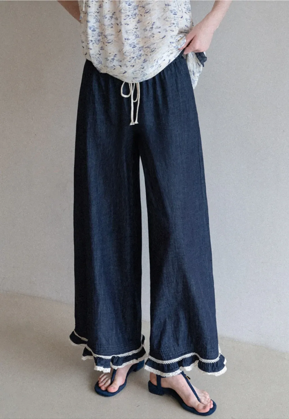 Lace Hem Wide Leg Jeans