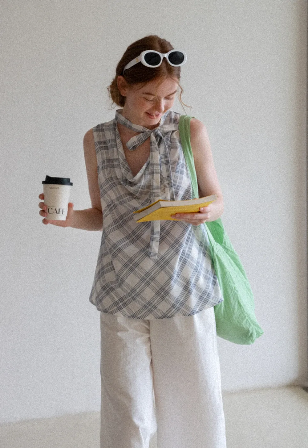 Plaid Bow Sleeveless Top