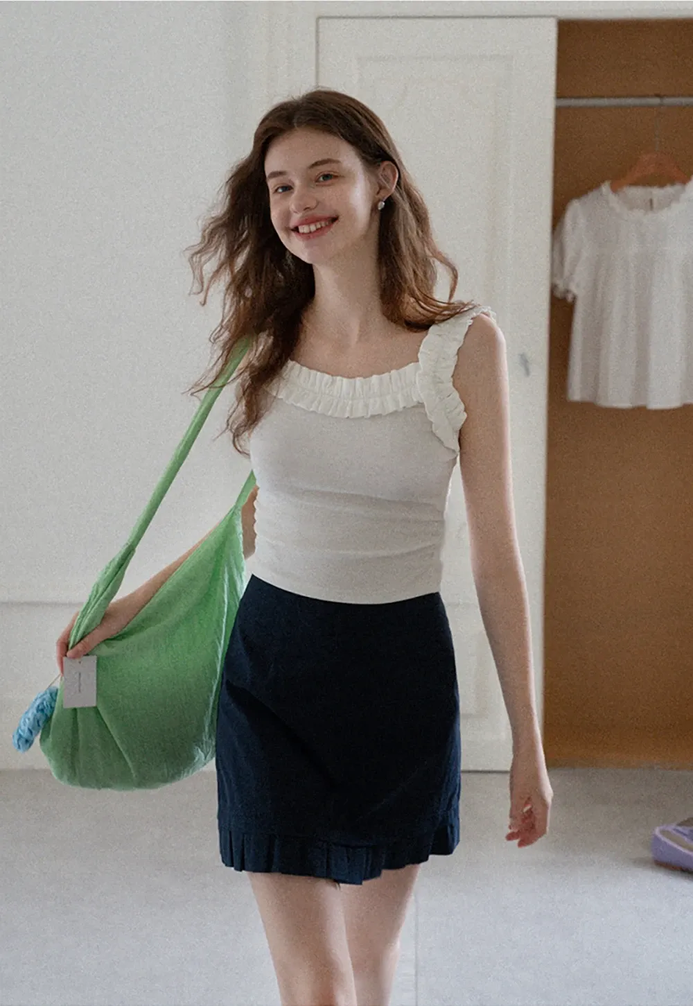 Ruffle Strap Fitted Tank Top