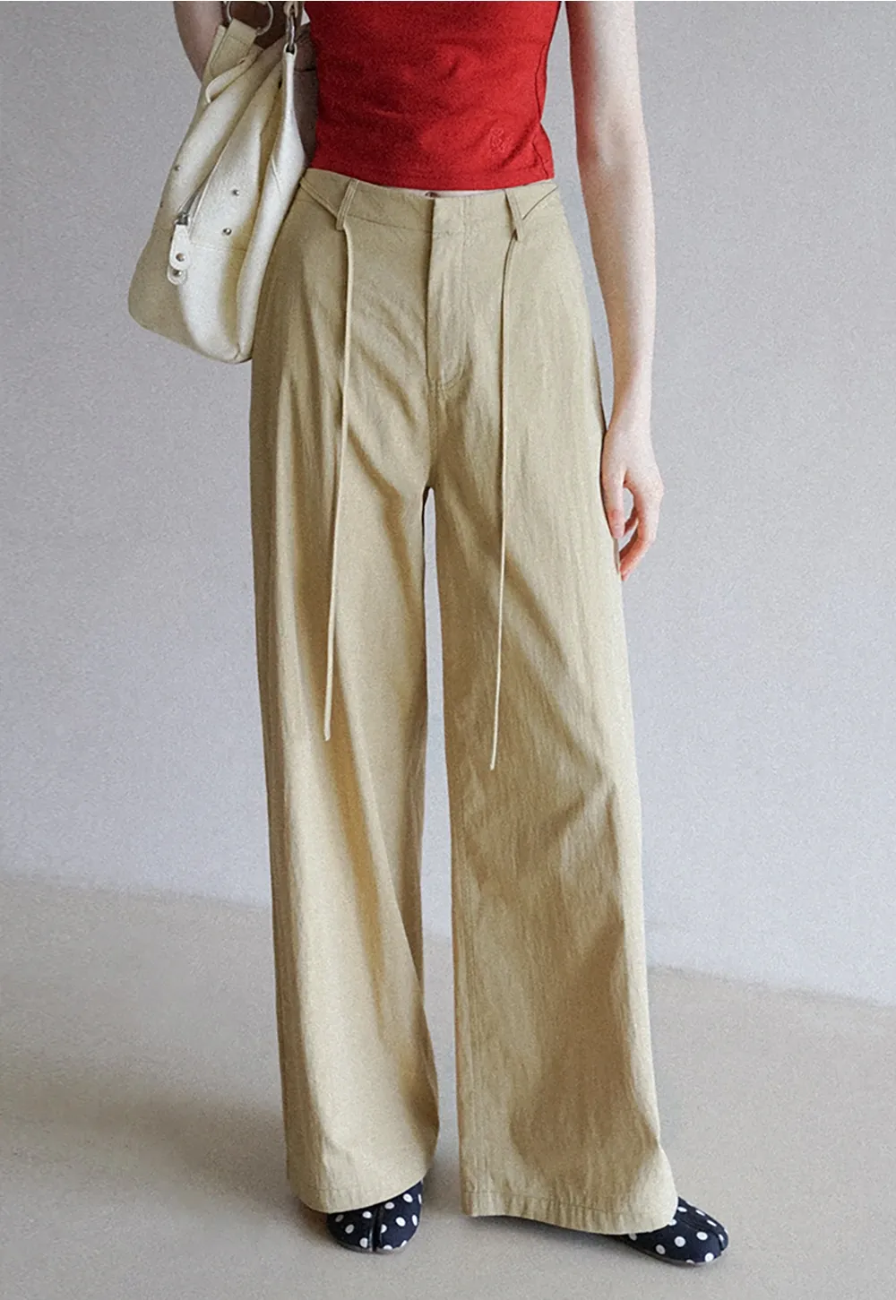 Women's High Waist Wide Leg Pants with Drawstring