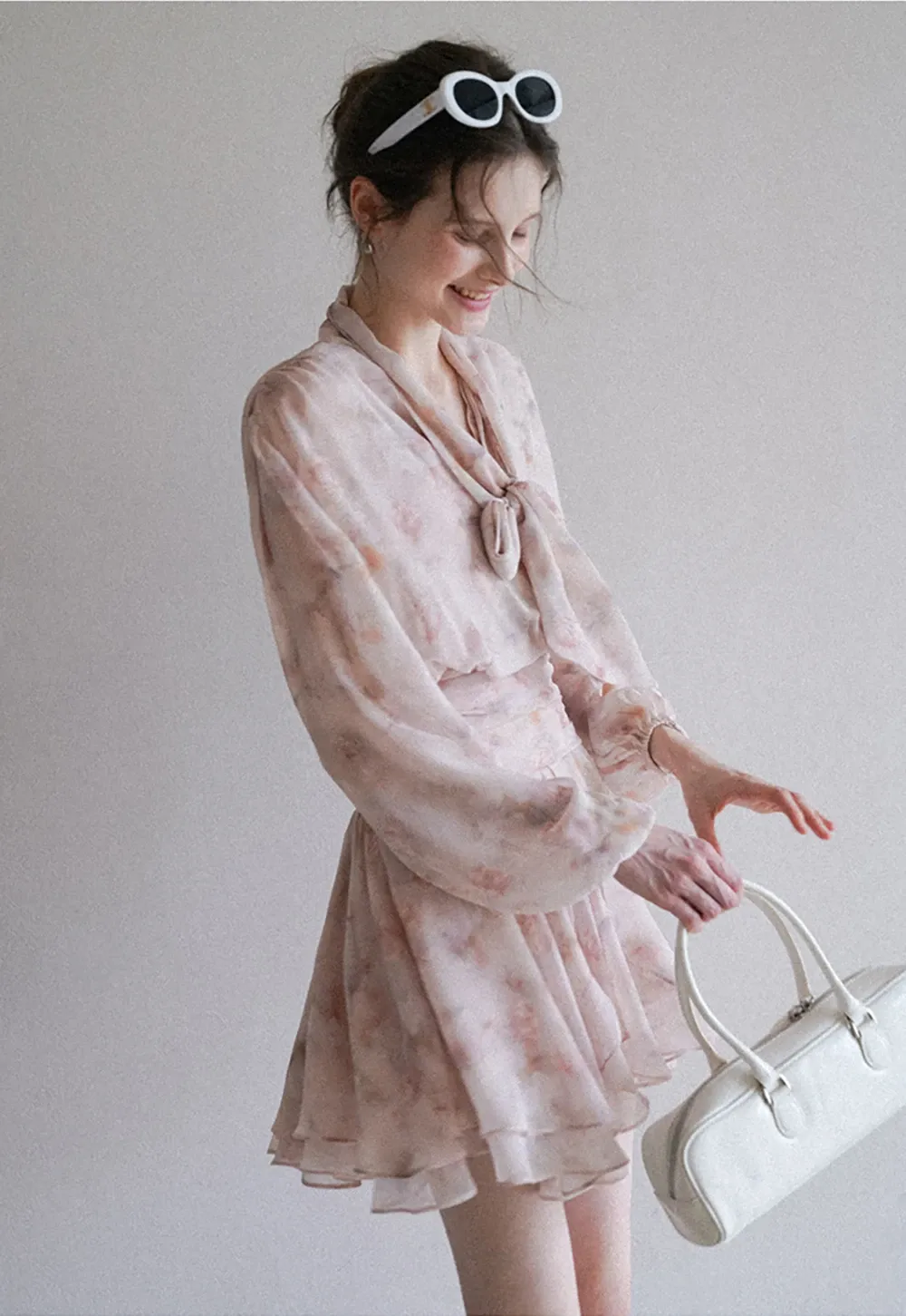 Romantic Floral Layered Dress with Belted Waist