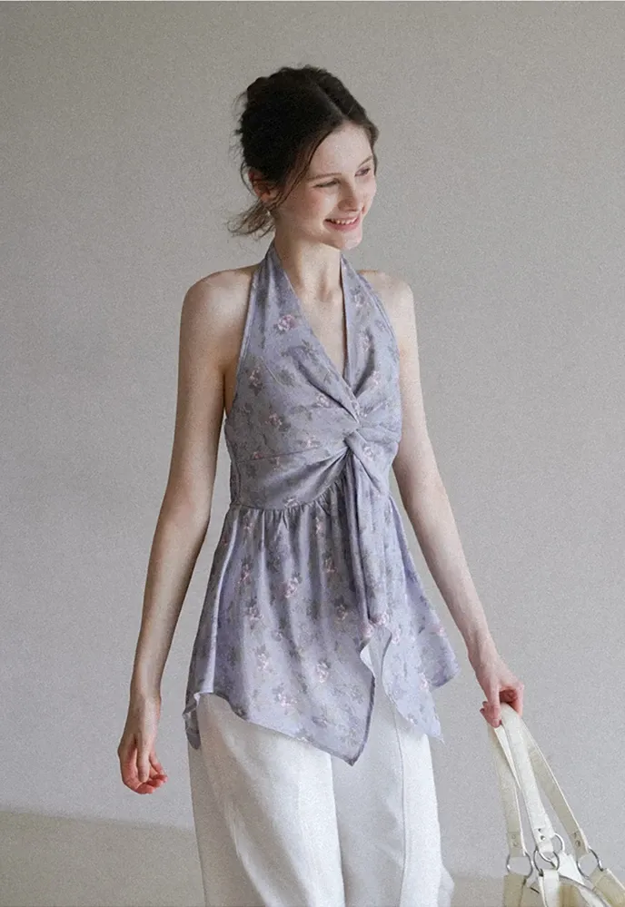 Women’s Floral Twist Halter Peplum Top