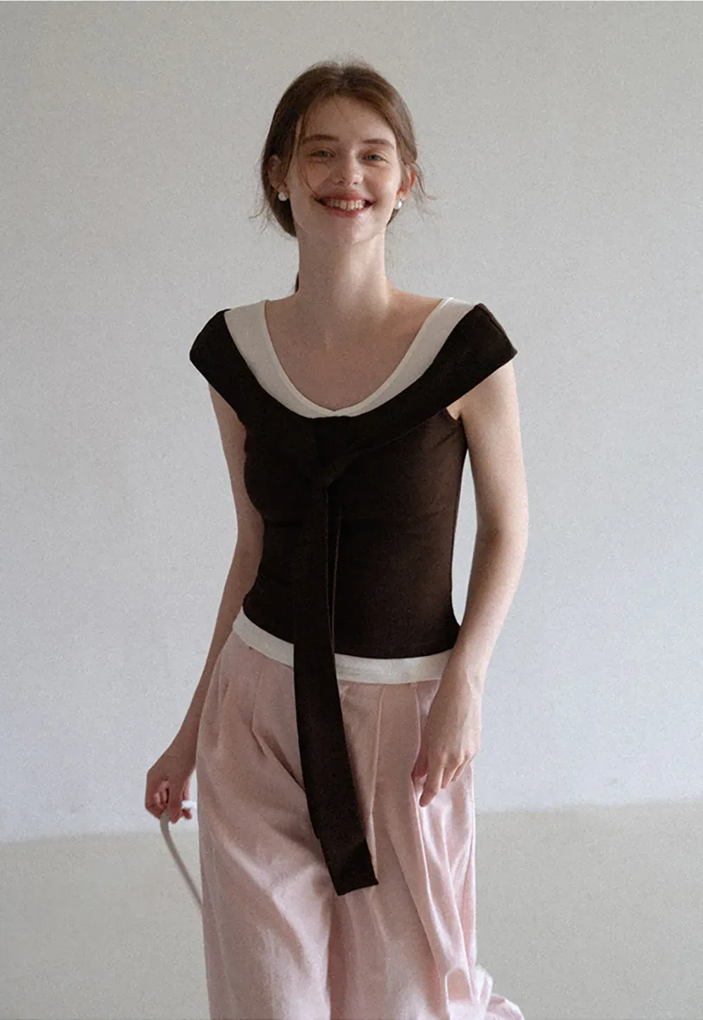 Layered Look Knit Tank with Back Tie