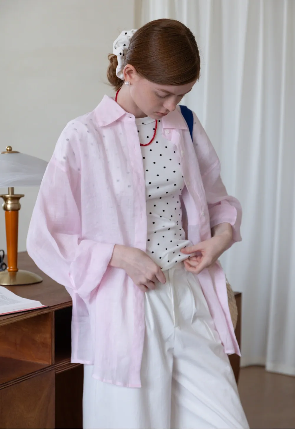 Women's Long Sleeve Button Down Linen Shirt with Pocket