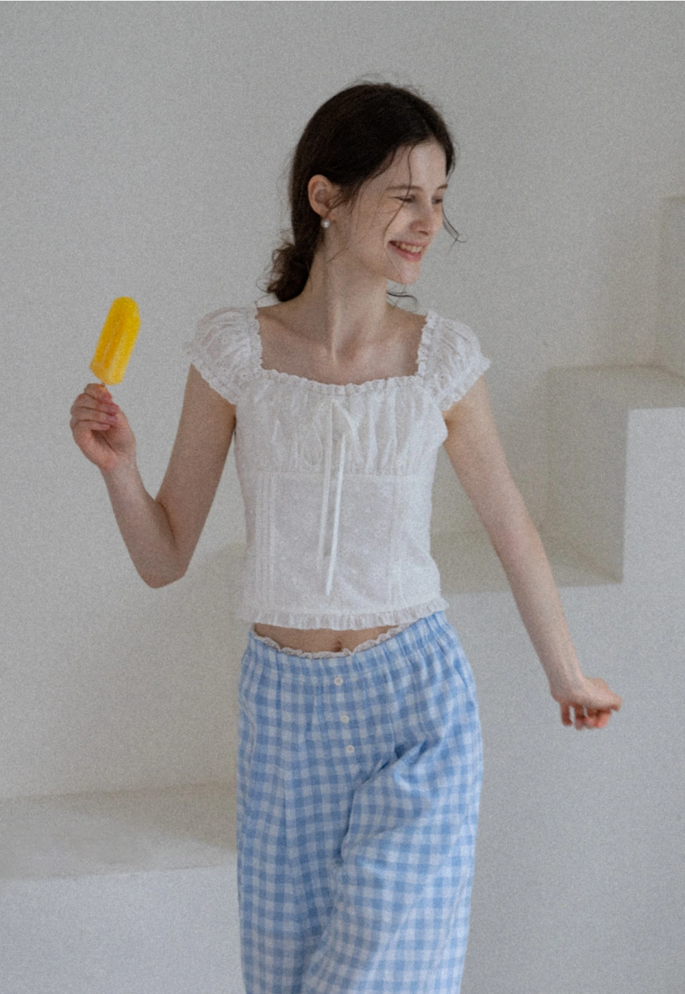 Women's Square Neck Eyelet Crop Top