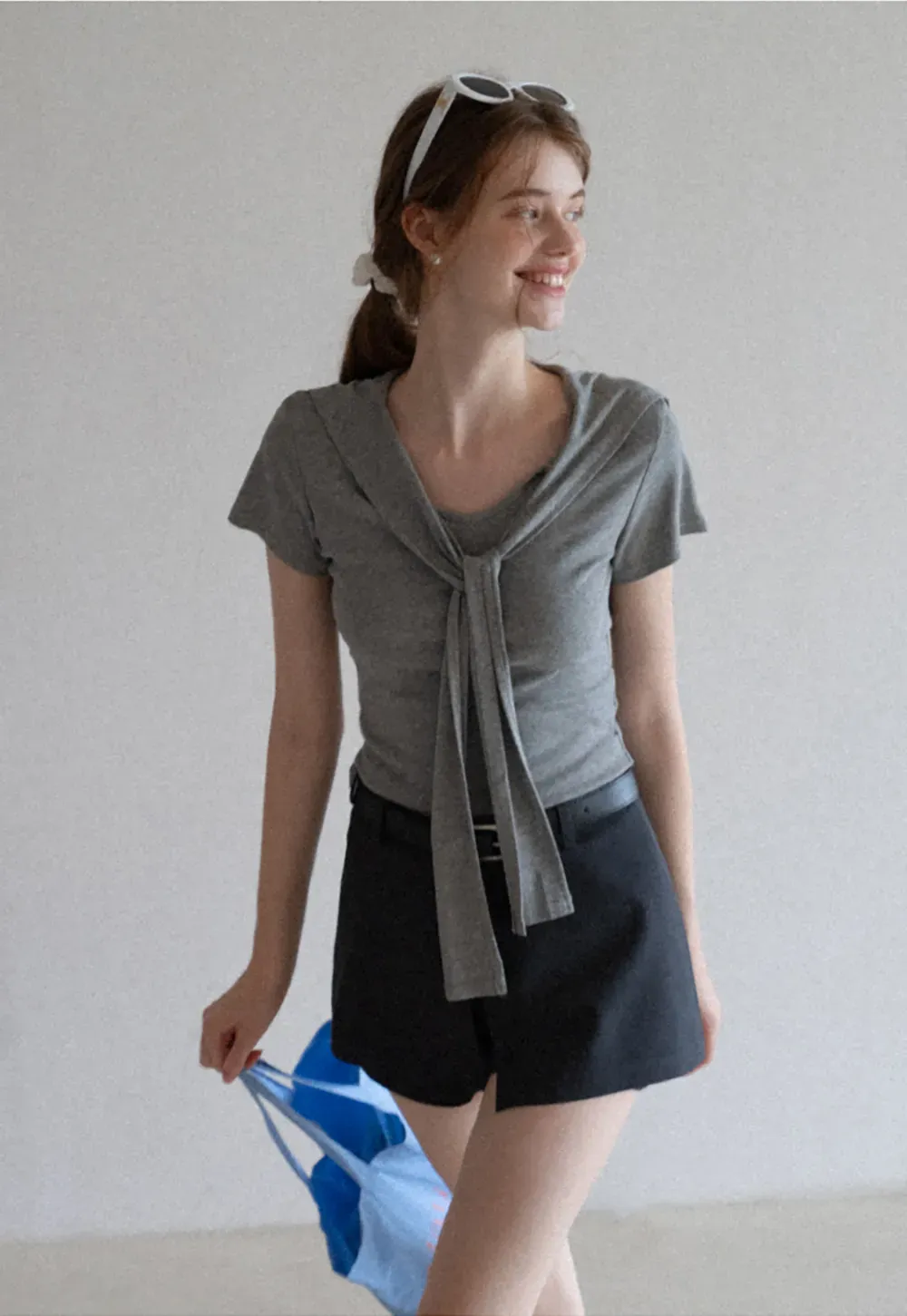 Mock Tie Cape Short Sleeve T-Shirt