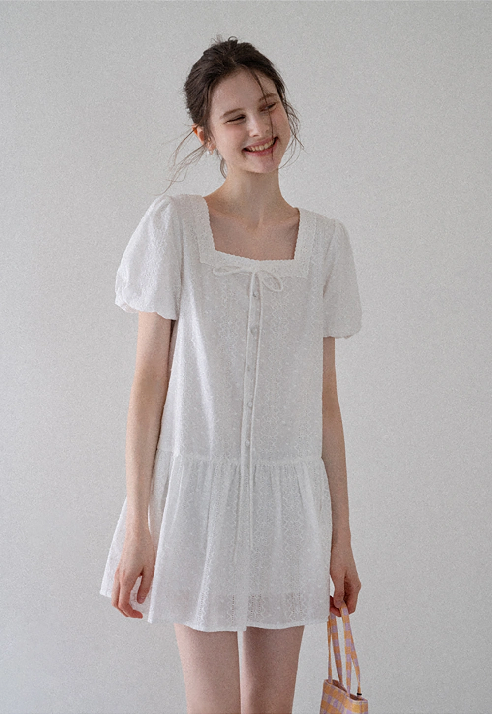 Square-Neck Lace Babydoll Dress