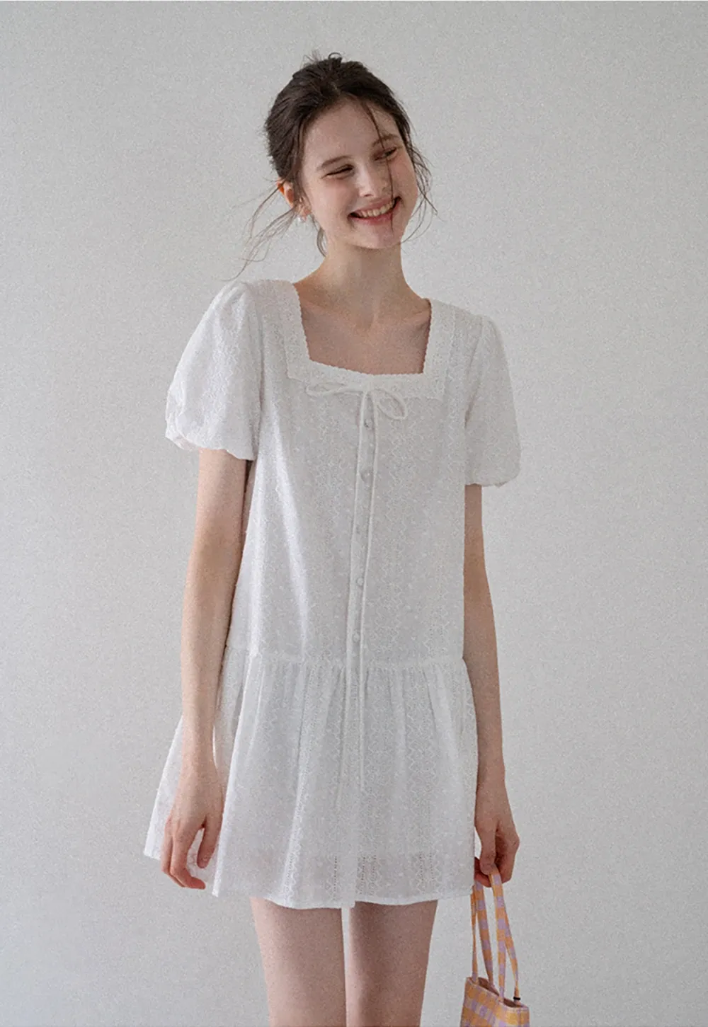 Square-Neck Lace Babydoll Dress