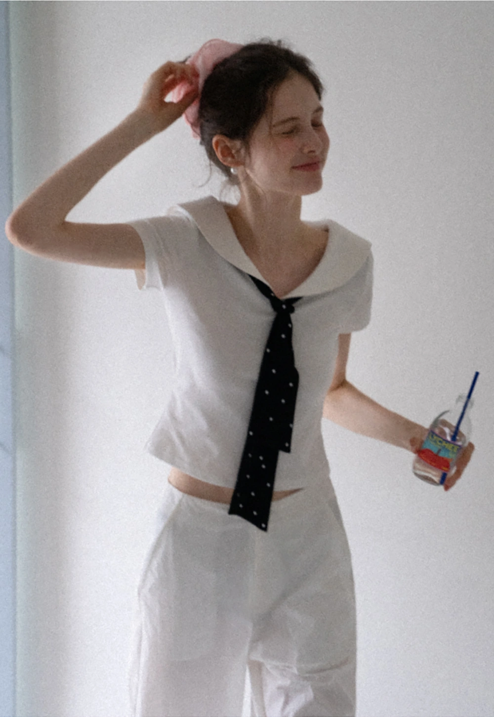 Sailor Collar Striped-Tie Tee