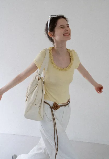 Women's Ruffle-Trim Scoopneck Tee