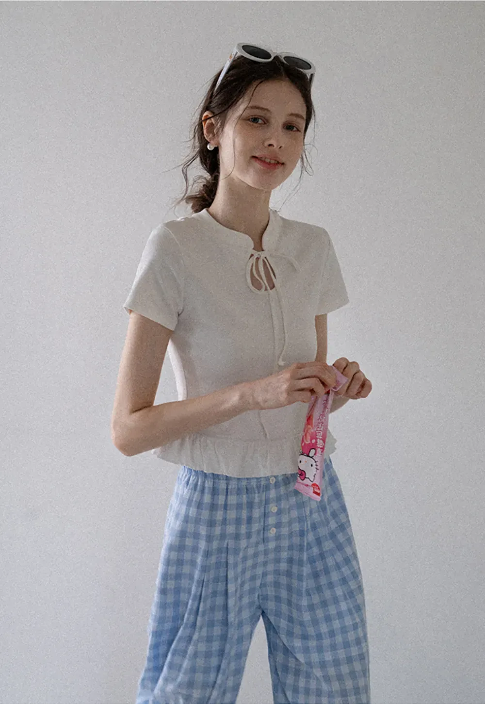 Bow Tie Ruffle Hem T-Shirt