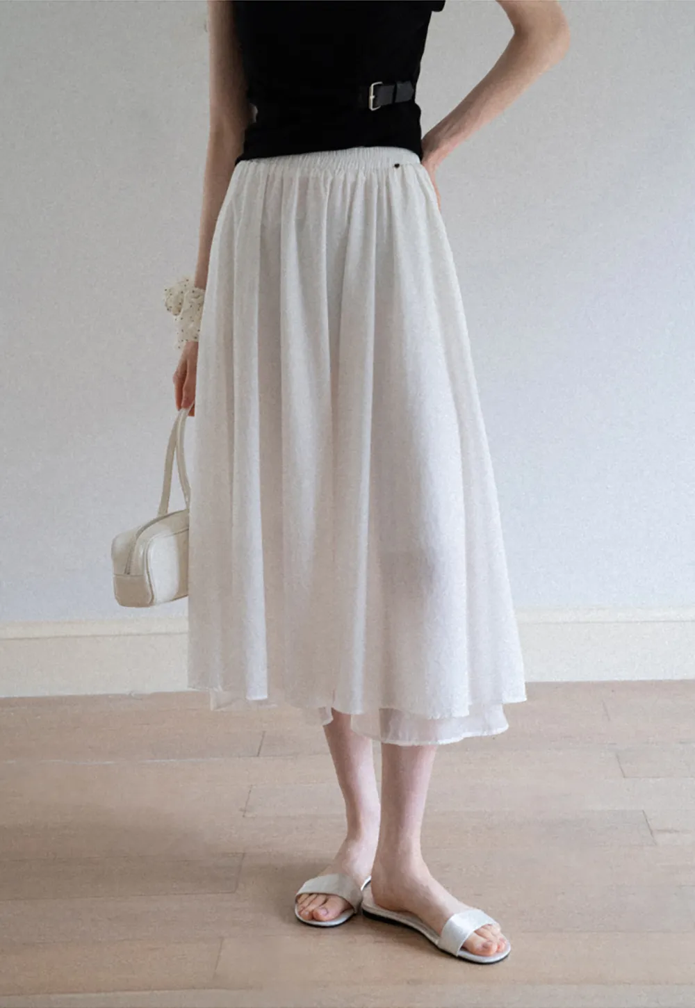 Flowy Elastic Waist Midi Skirt