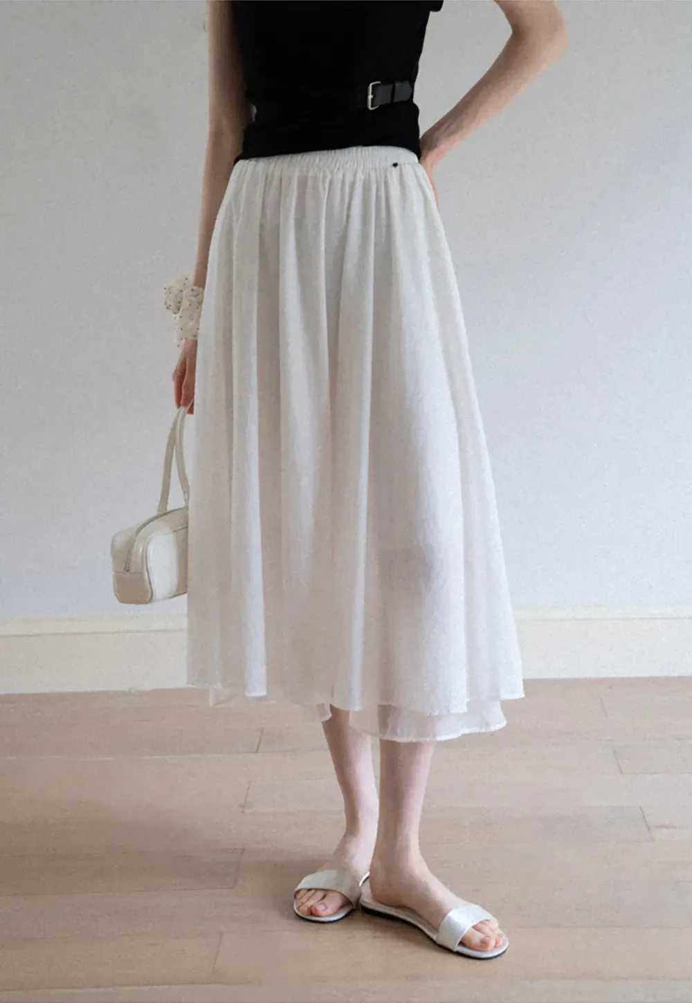 Flowy Elastic Waist Midi Skirt