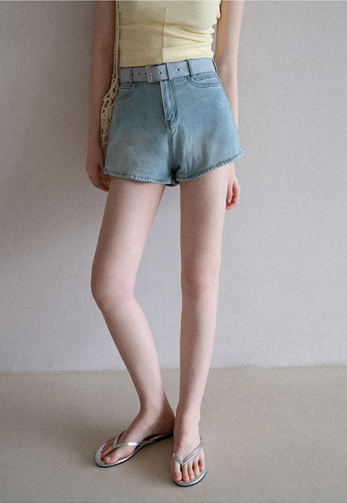 Belted High-Waist Denim Shorts