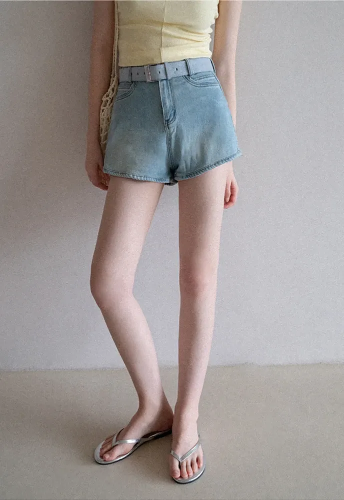 Belted High-Waist Denim Shorts