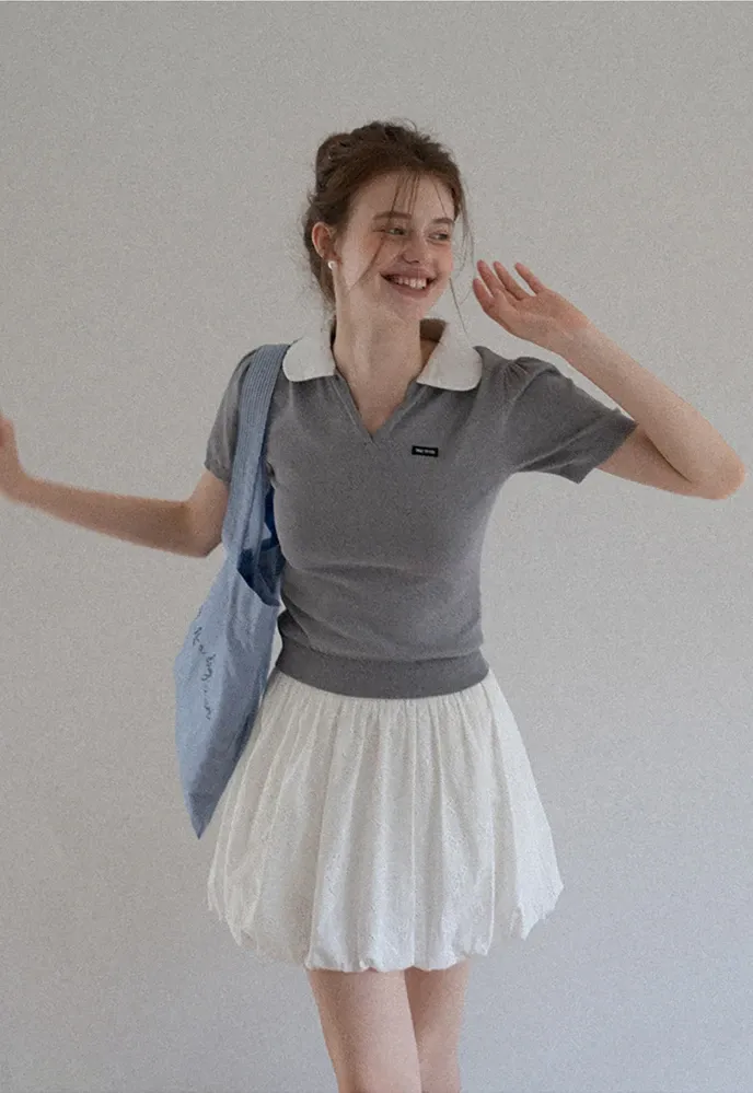 Women Contrast Collar Knit Polo Top
