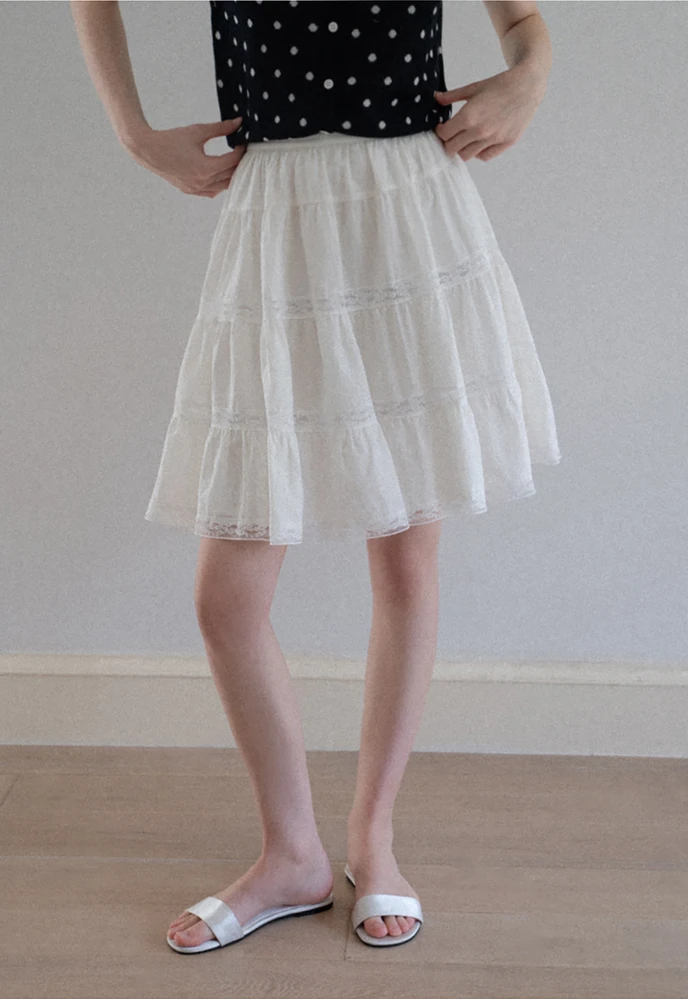 Women Tiered Lace A-Line Skirt