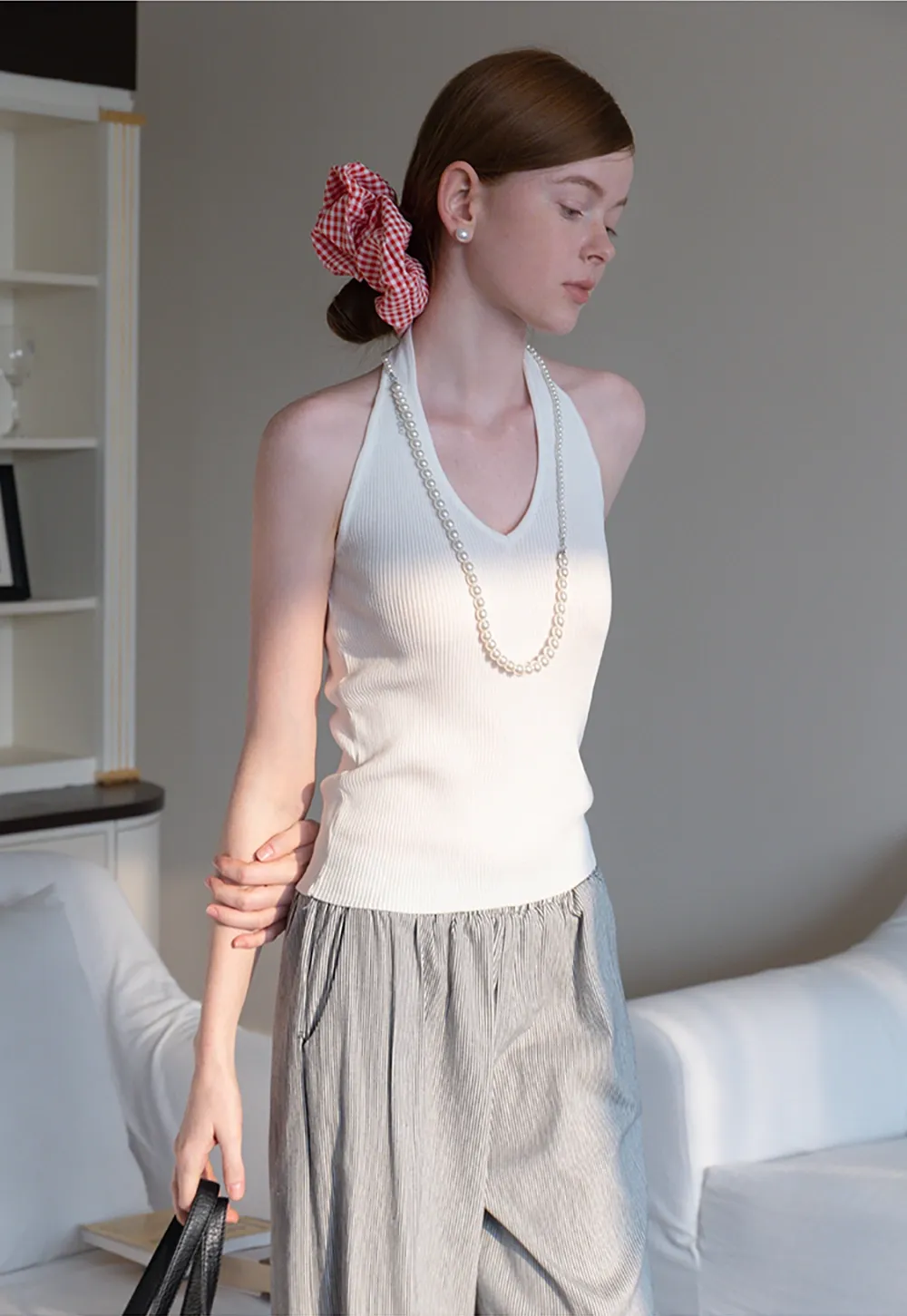 Women's Ribbed Halter Neck Knit Tank Top