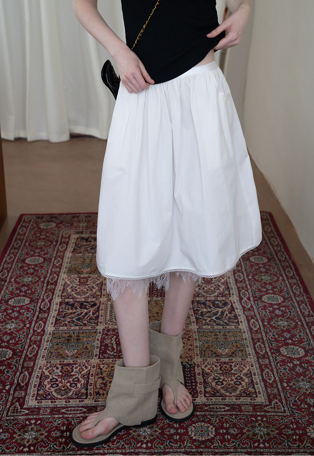 Women's Lace Trim A-Line Underskirt with Pockets