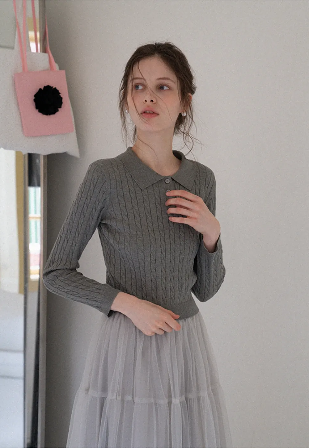 Women's Cable Knit Polo Sweater