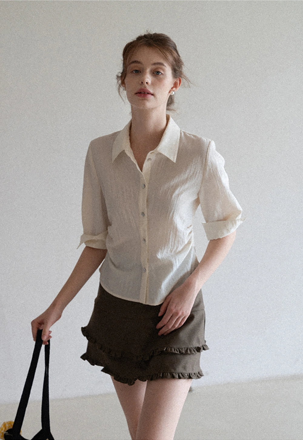 Women's Lightweight Button Down Shirt with 3/4 Sleeves