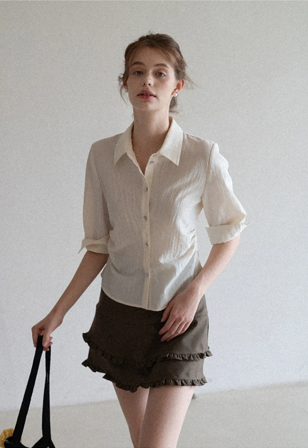 Women's Lightweight Button Down Shirt with 3/4 Sleeves