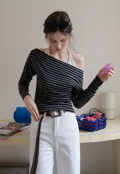 Striped Off Shoulder Top & Halter Cami