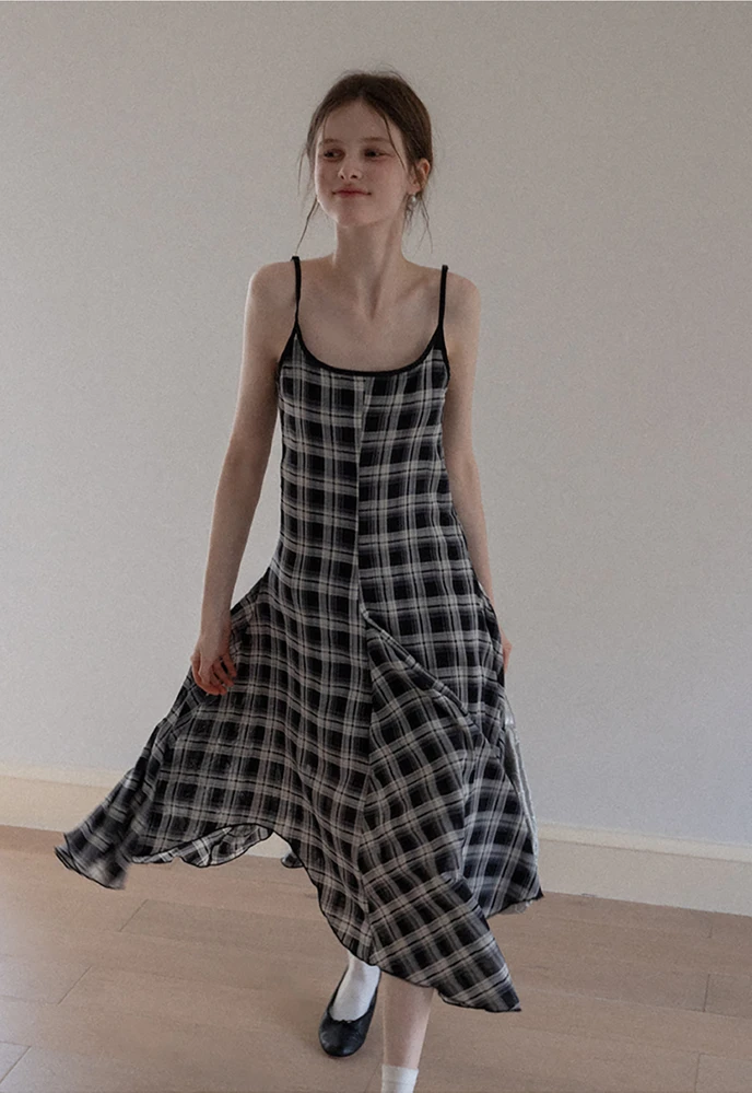 Plaid Handkerchief-Hem Cami Dress