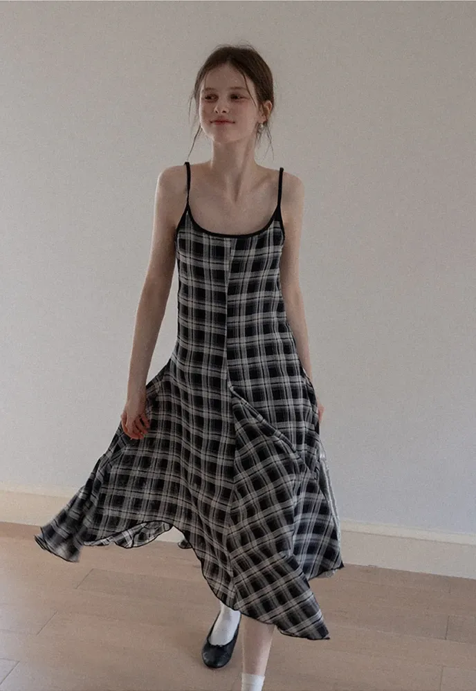 Plaid Handkerchief-Hem Cami Dress