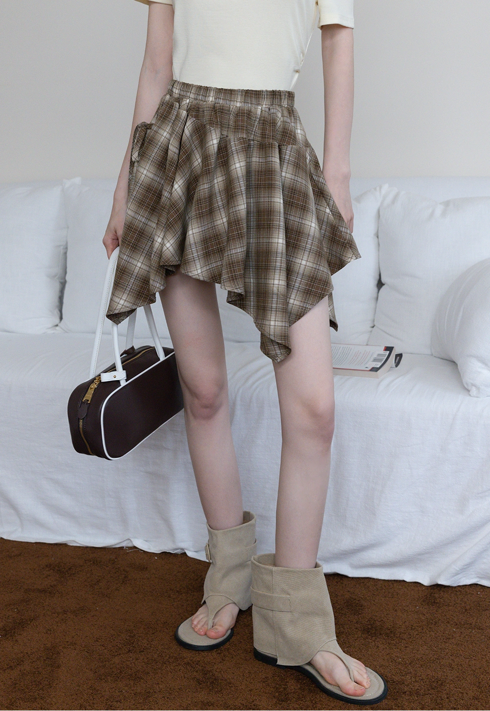 Women's Asymmetrical Plaid Skirt Pants"