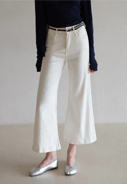 Braided-Belt Flared Jeans with Scarf Tie