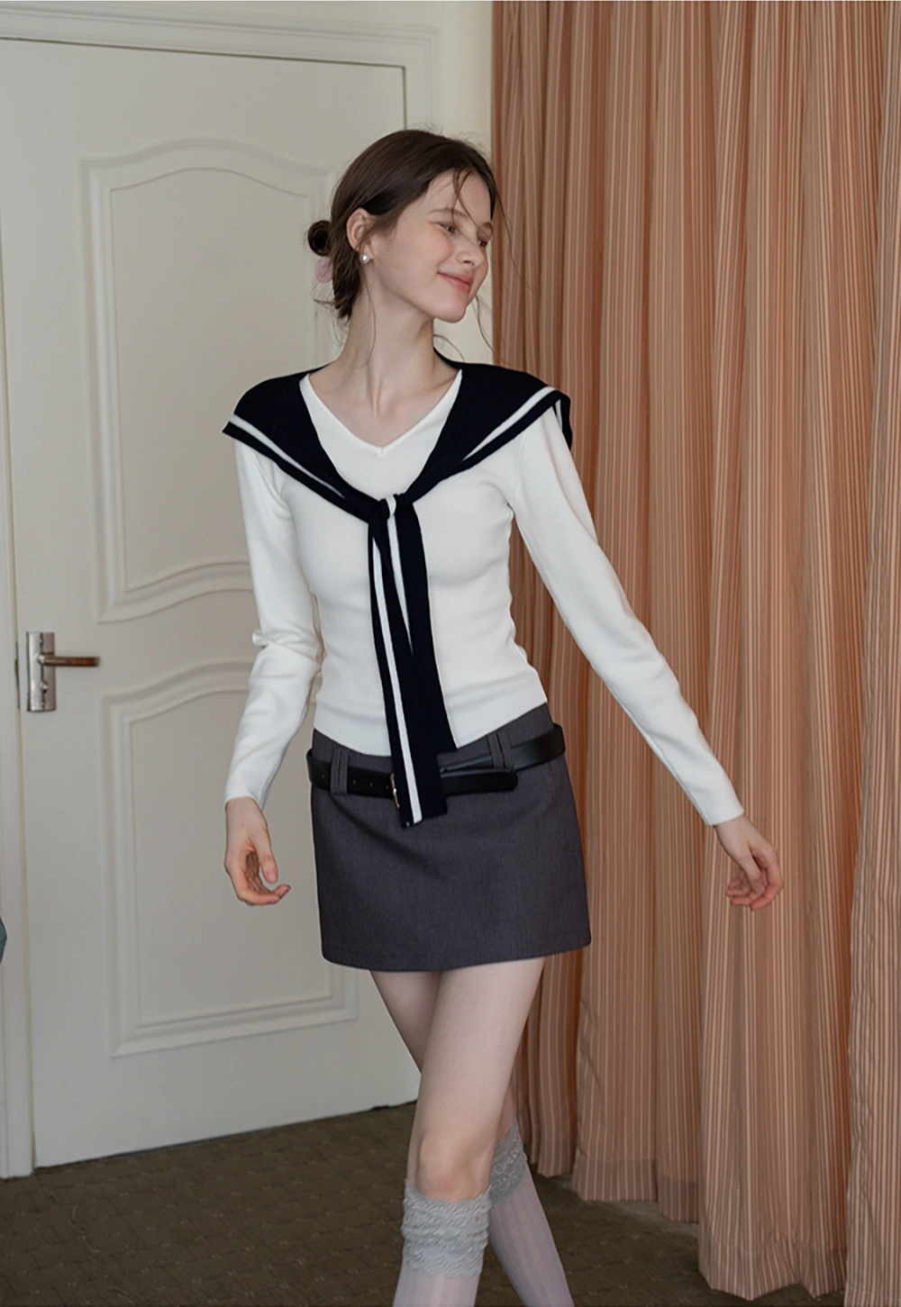Sailor Tie Knit Long Sleeve Top